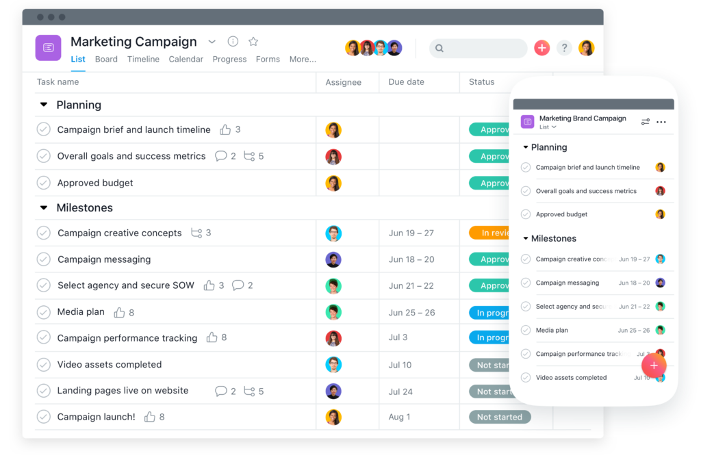 asana screenshot and mobile app 