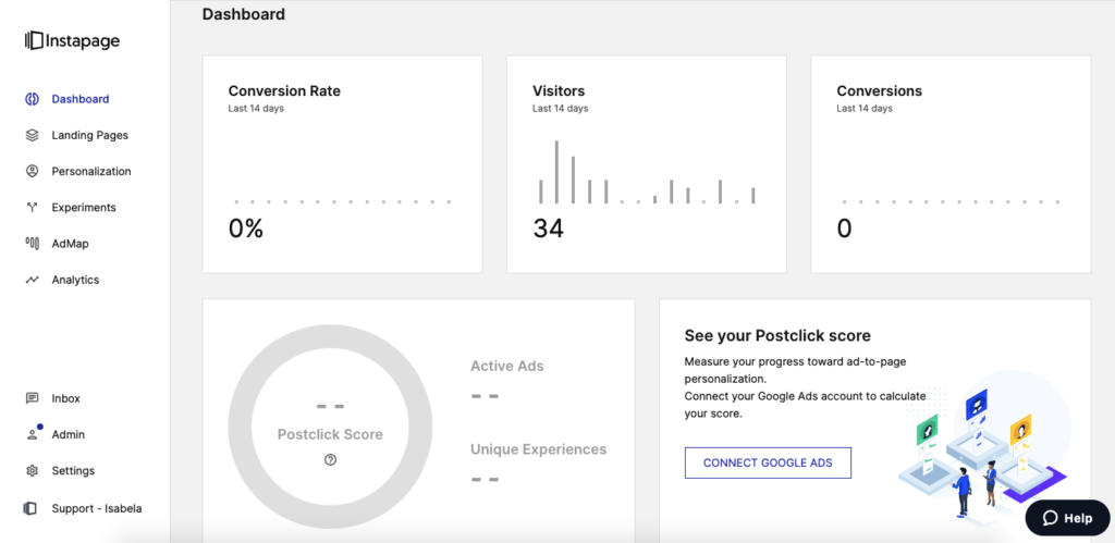 instapage dashboard