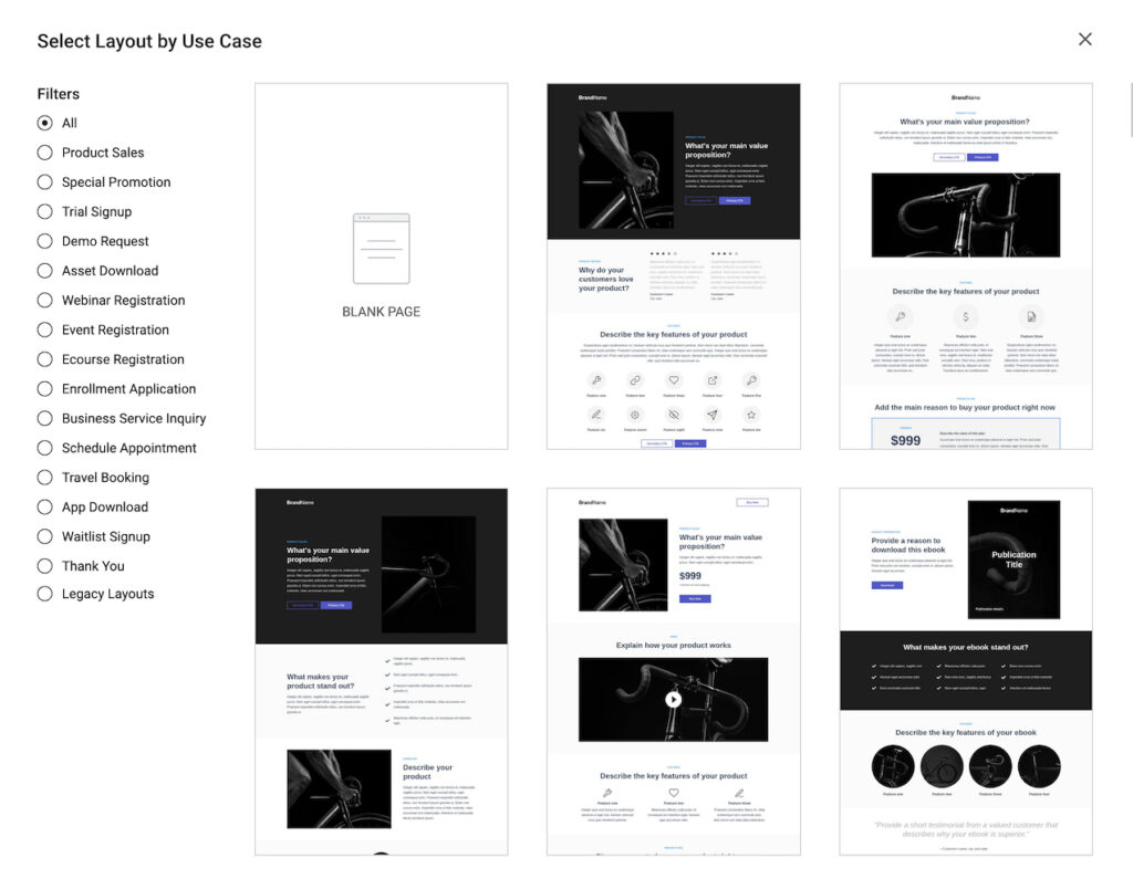 instapage landing page templates